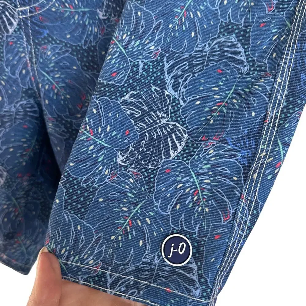 Johnnie-O Blue Leaf Print Bongo Swim Trunks Mens XXL Lined Beach Board Shorts